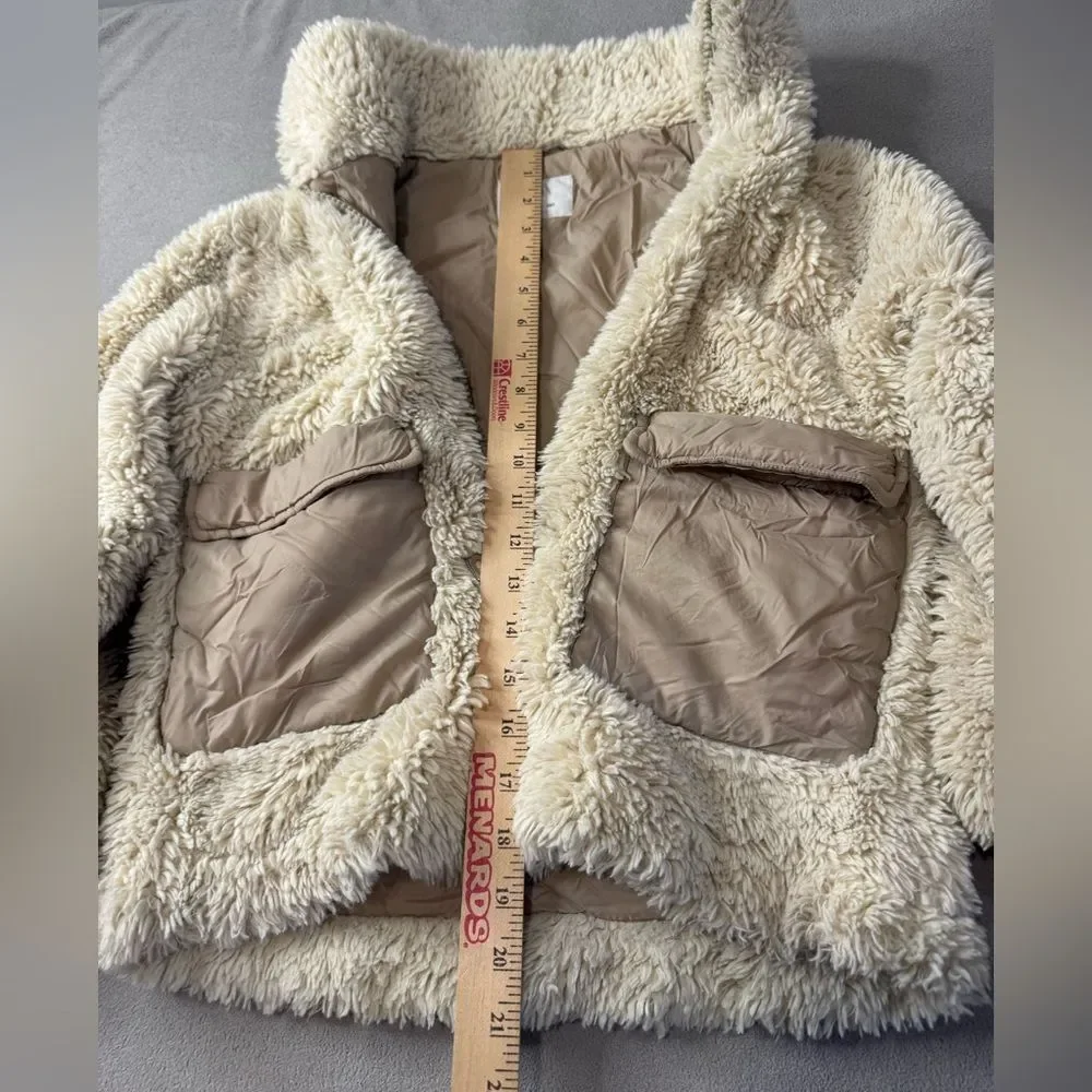 Girl Zara Cozy Cream Sherpa Jacket with Tan Pockets size 10